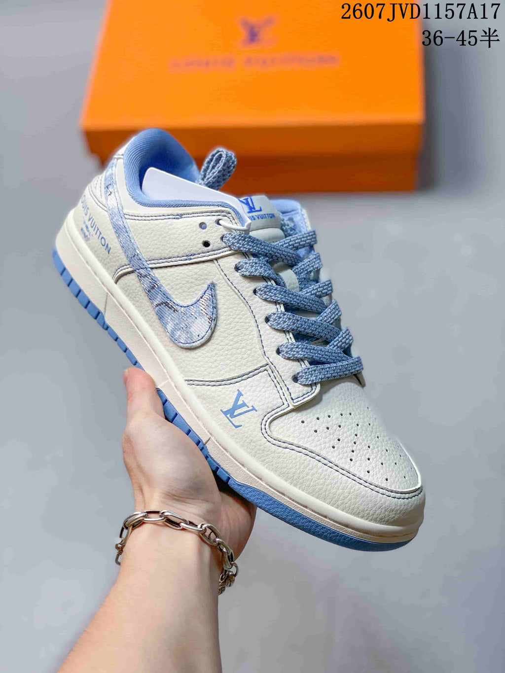 Louis Vuitton x Nike Dunk Low Blue Denim Sneakers 2607JVD1157A17