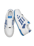 AMIRI Bone-Look Low-Top Sneakers in White and Denim Blue