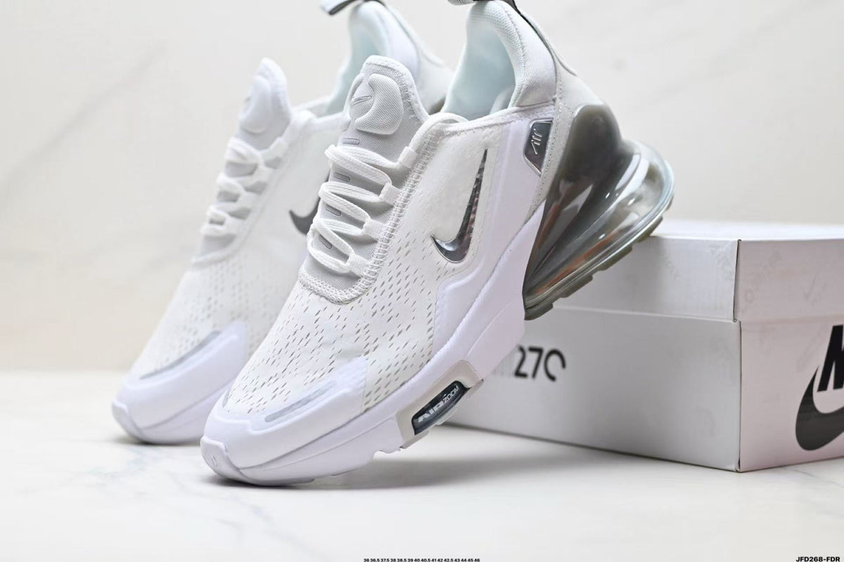 Nike Air Max 270 White and Metallic Silver Sneakers