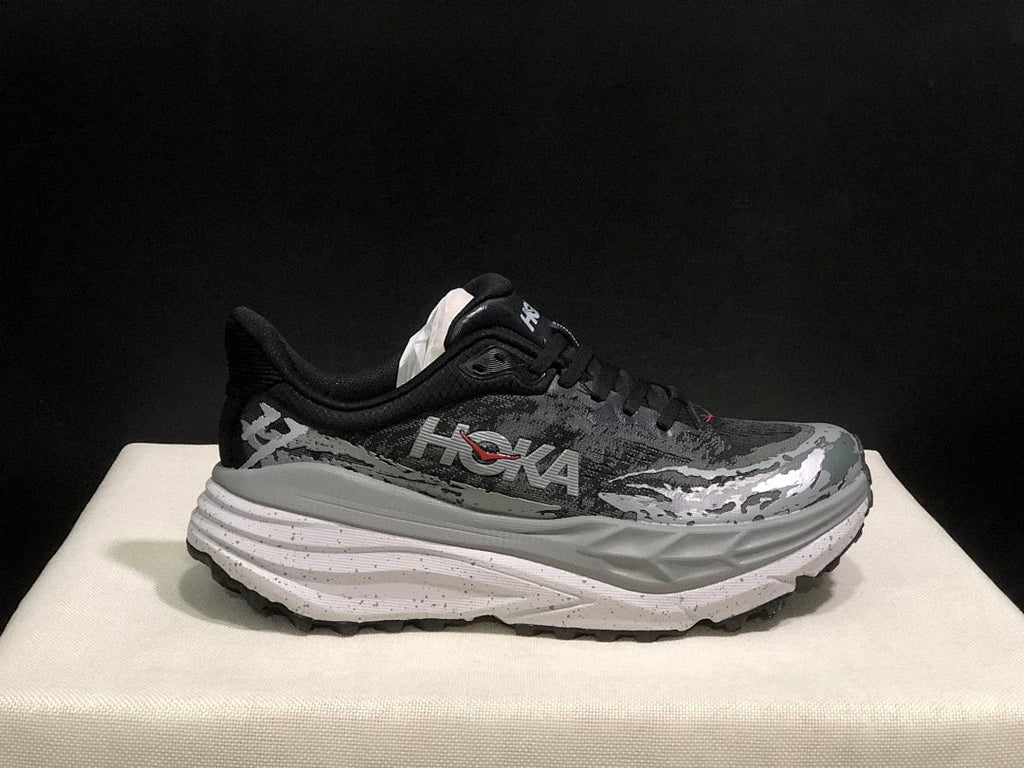 HOKA Stinson 7 Trail Running Shoes in Black and Gray