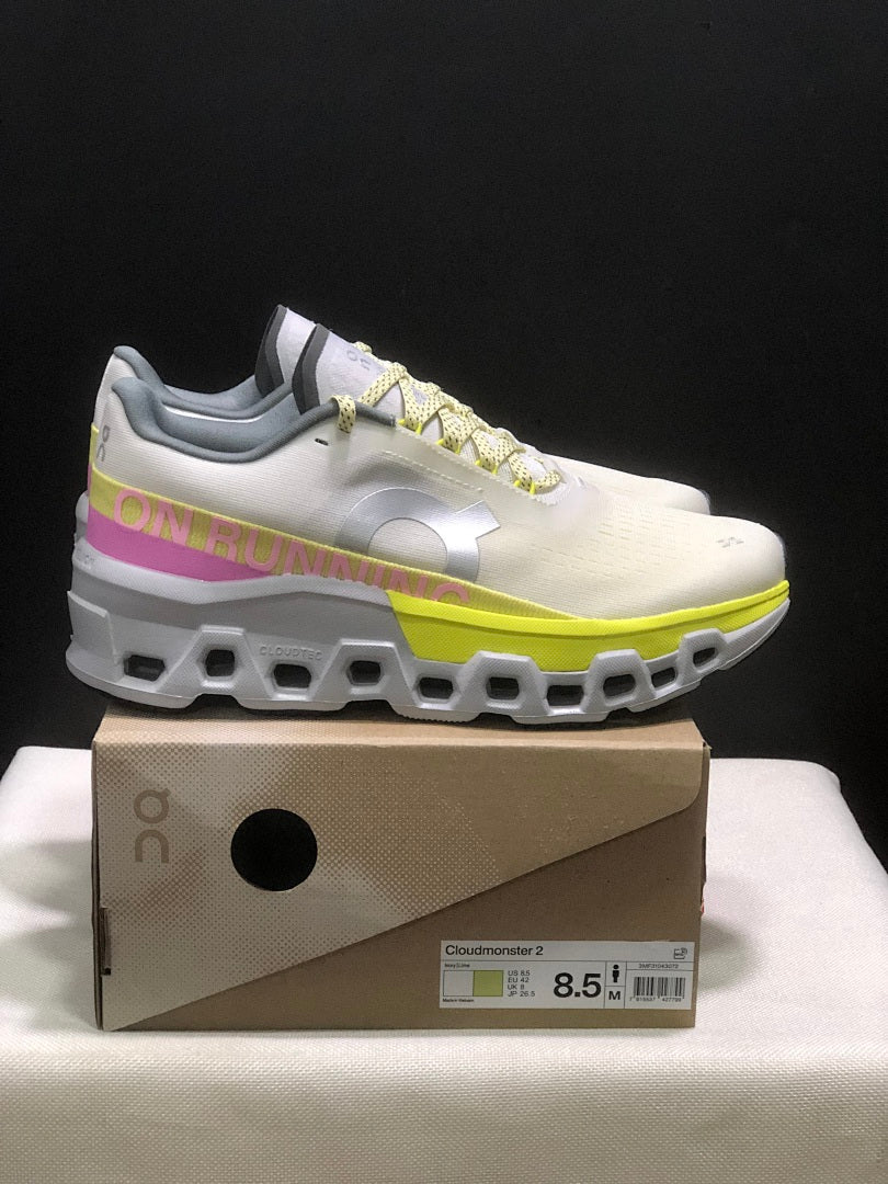 On Cloudmonster 2 Running Shoes, Lime and White