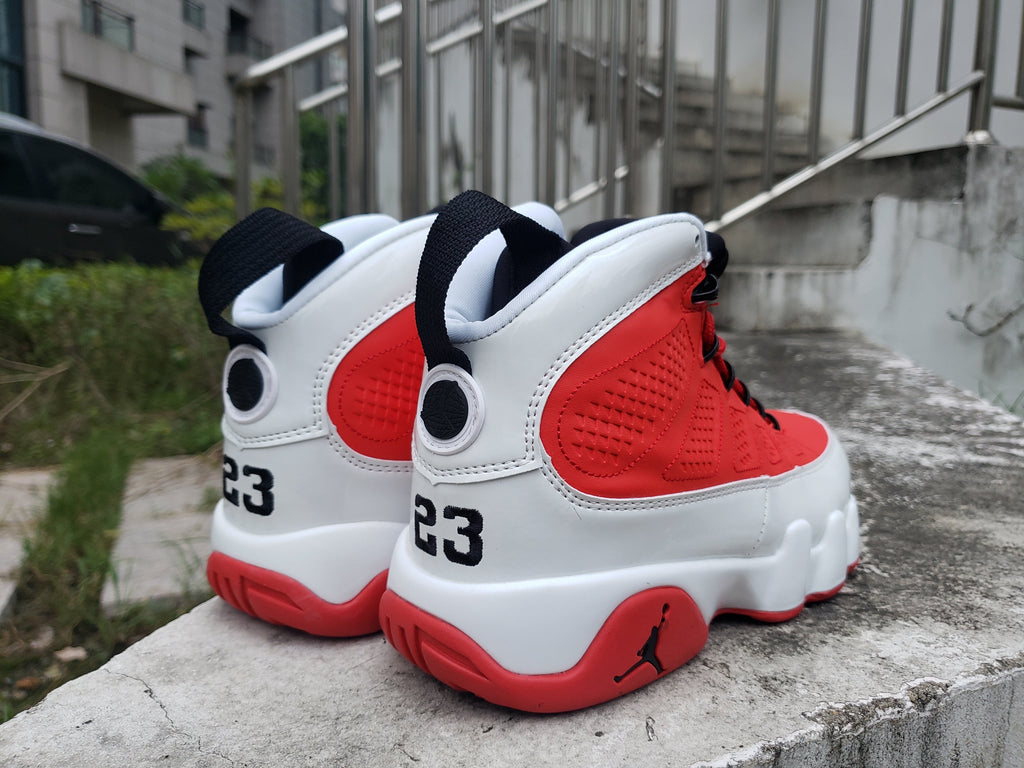 Jordan 9 High-Top Sneakers in Blue, White and Red