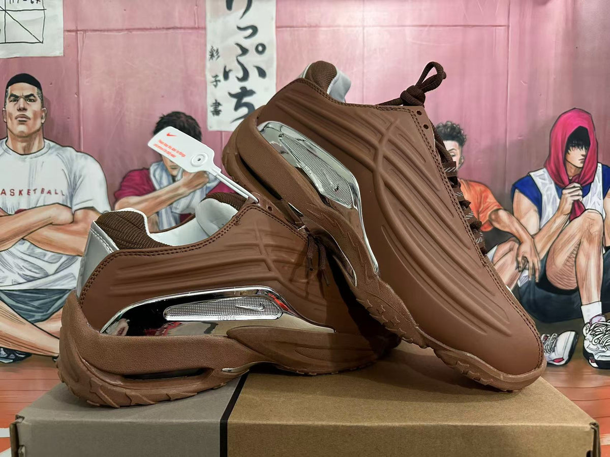 Brown Basketball Sneakers with Metallic Silver Accents