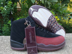 Air Jordan 12 High-Top Sneakers in Black and Burgundy