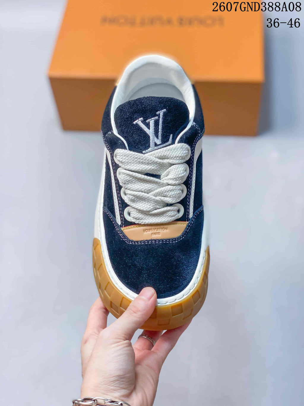 Louis Vuitton Tilted Low-Top Sneakers Navy White Tan