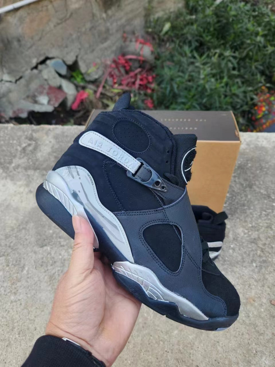 Air Jordan 8 High-Top Sneakers in Black and Red or Silver