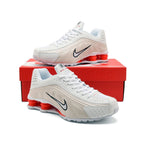 Nike Shox R4 White and Red Sneakers