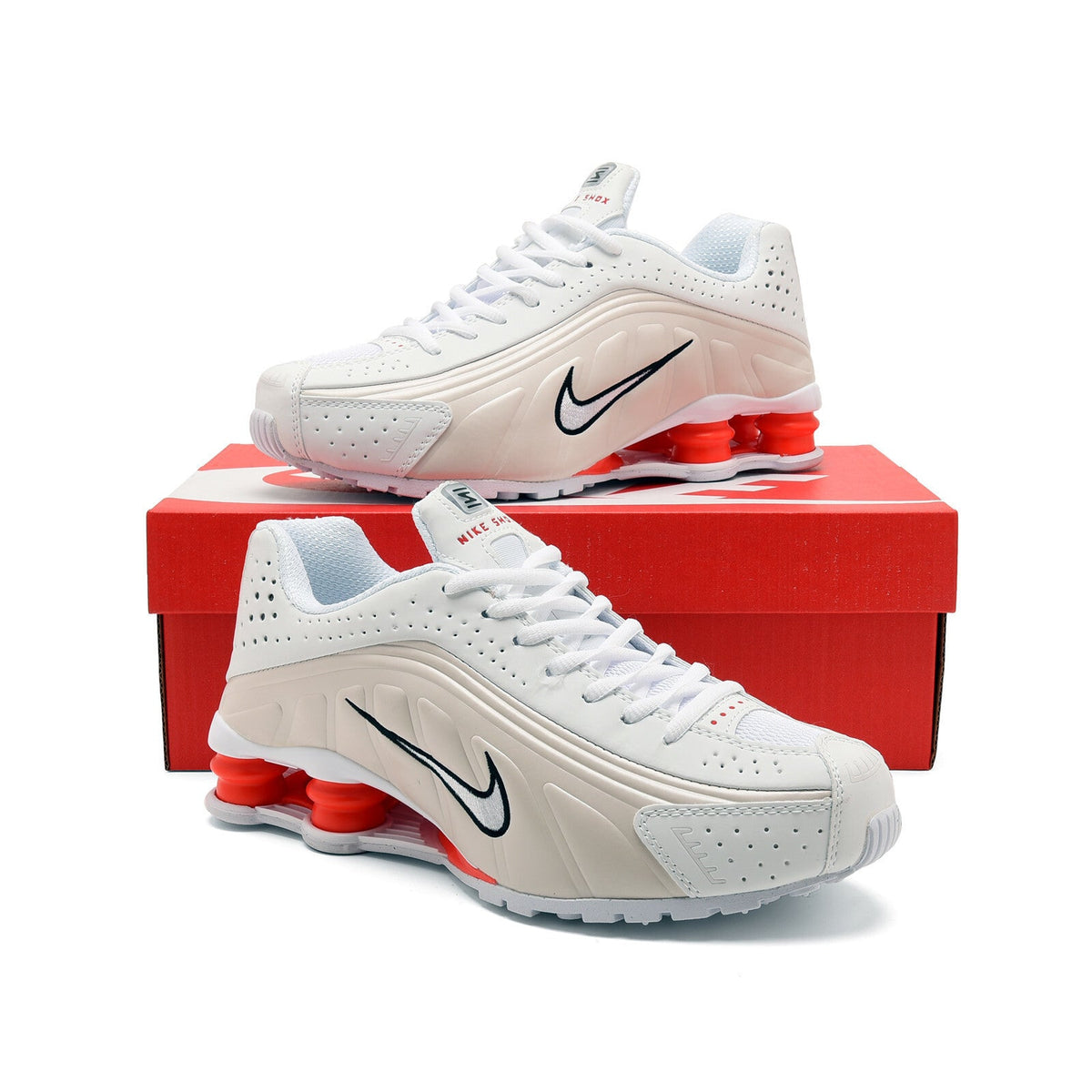 Nike Shox R4 White and Red Sneakers