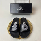 Versace Medusa Slide Sandals with Greek Key Detail