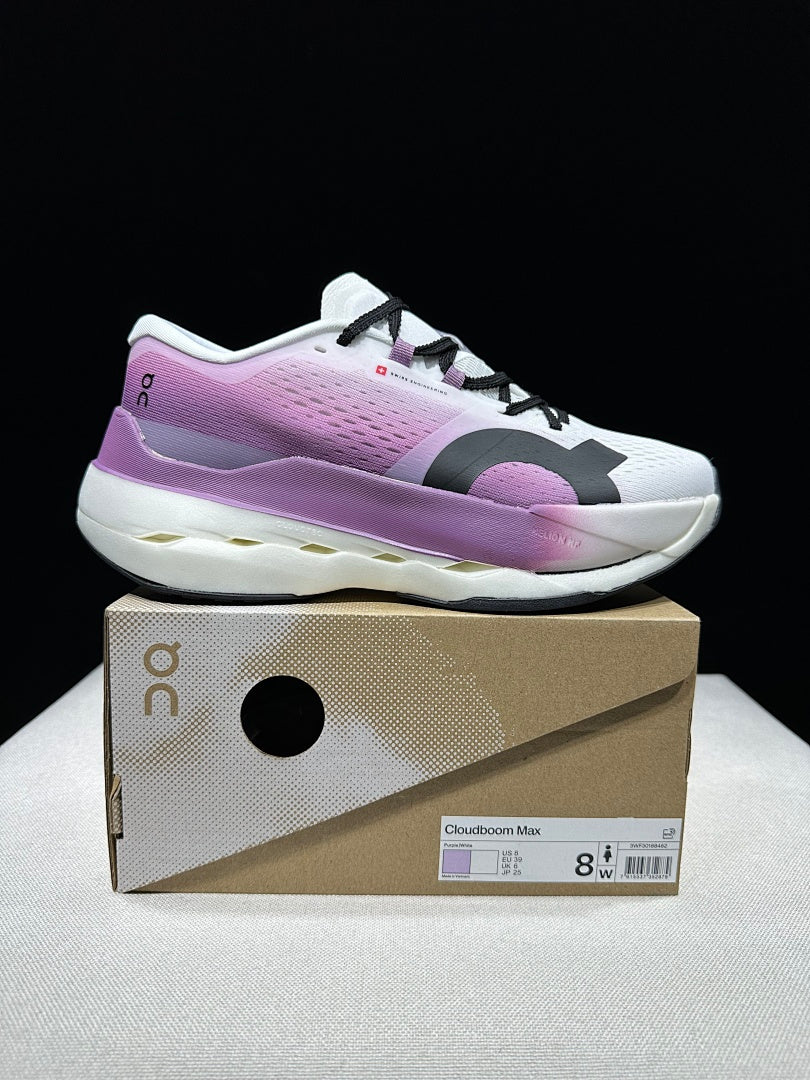 On Cloudboom Max White Purple Running Sneakers