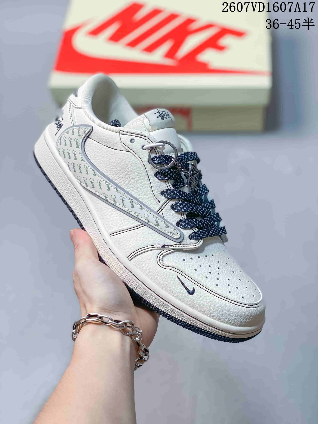 Jordan 1 Low Travis Scott x Stussy White Gray Sneakers