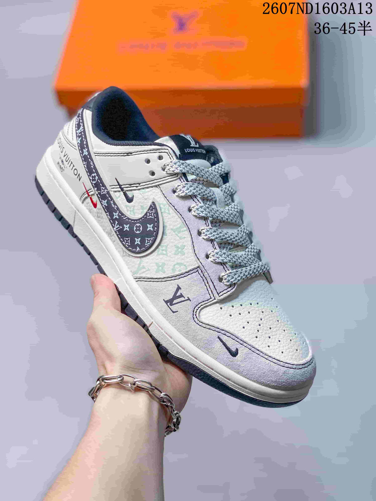 Nike SB Dunk Low LV Print Beige Gray Gold Sneakers
