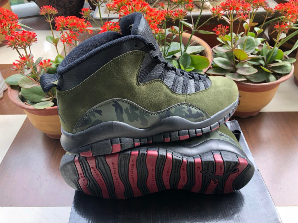 Air Jordan 10 High-Top Sneakers in Olive Camo