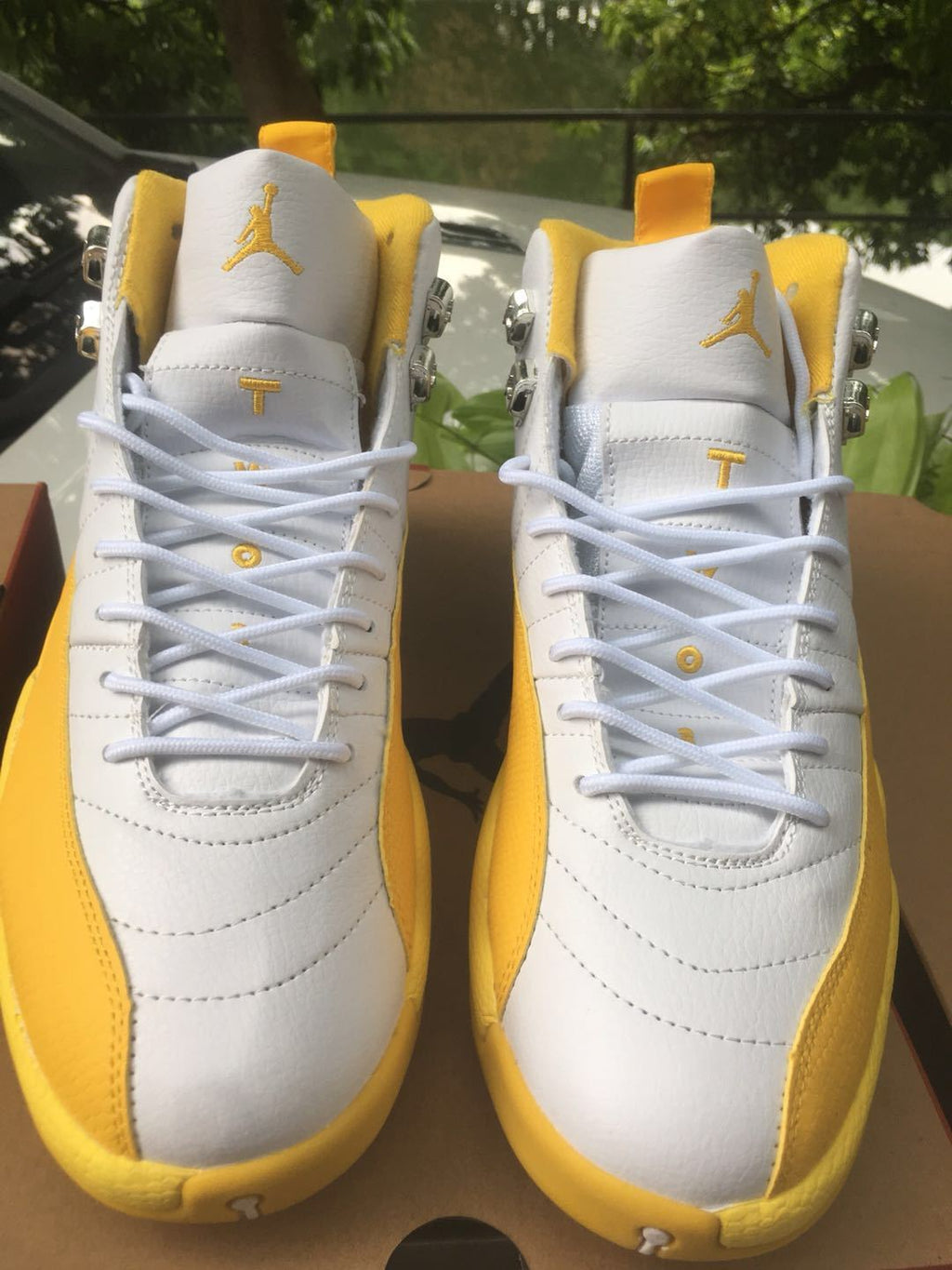Jordan 12 High-Top Sneakers in White and Yellow