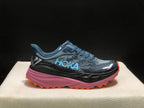 HOKA Stinson 7 Trail Running Shoes in Blue and Orange
