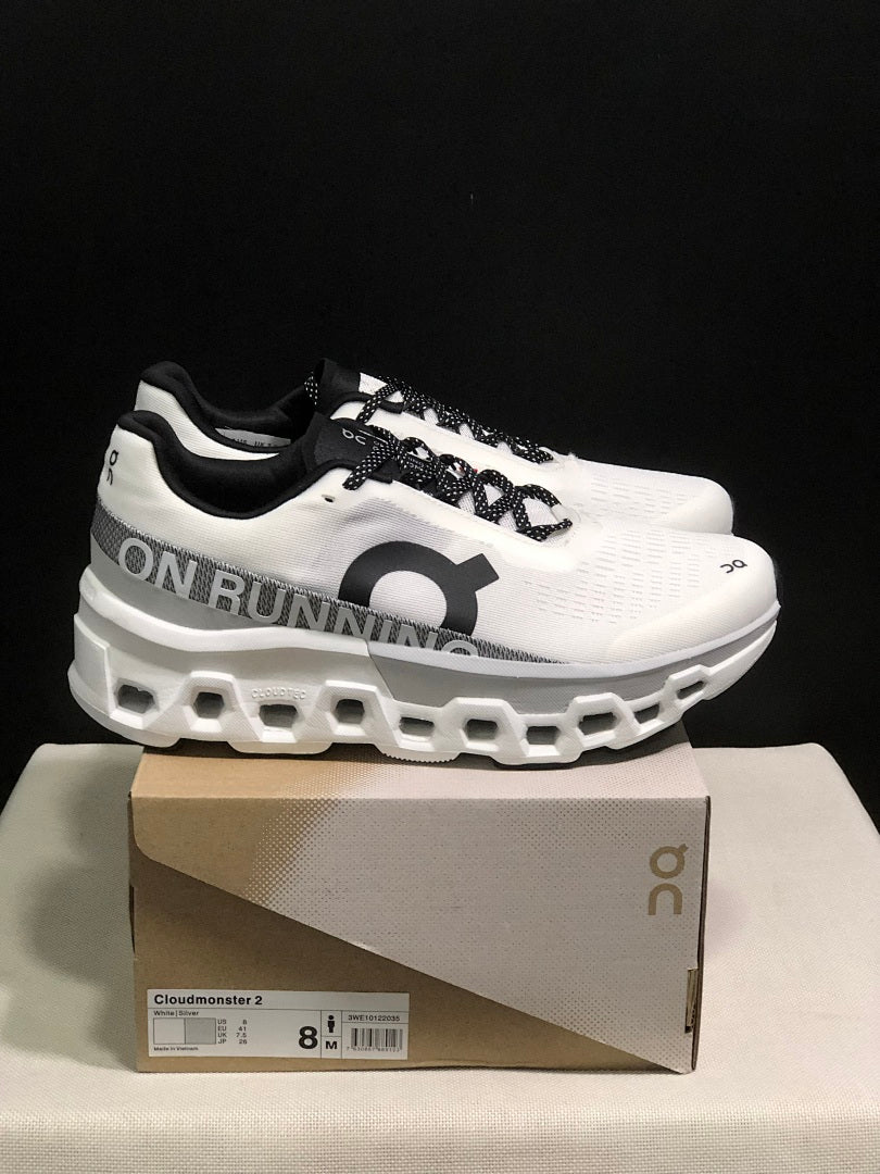 On Cloudmonster 2 Running Shoes, White/Silver
