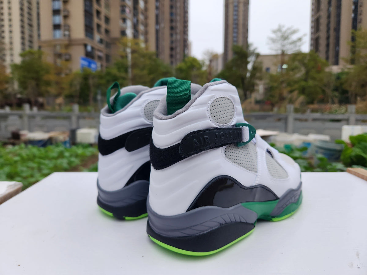 Jordan 8 High-Top Sneakers in Green, White and Grey