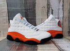 Jordan 13 White and Orange Men's High-Top Sneakers