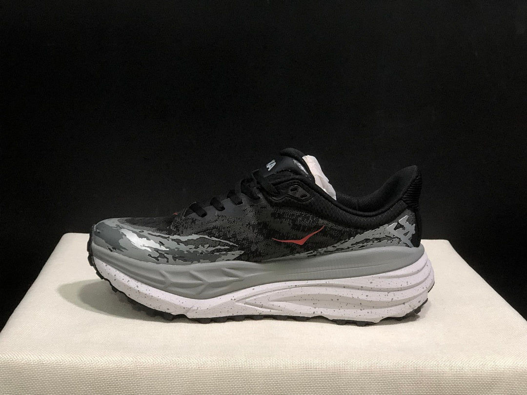 HOKA Stinson 7 Trail Running Shoes in Black and Gray