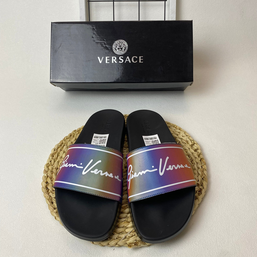 Versace Medusa Slide Sandals with Greek Key Detail