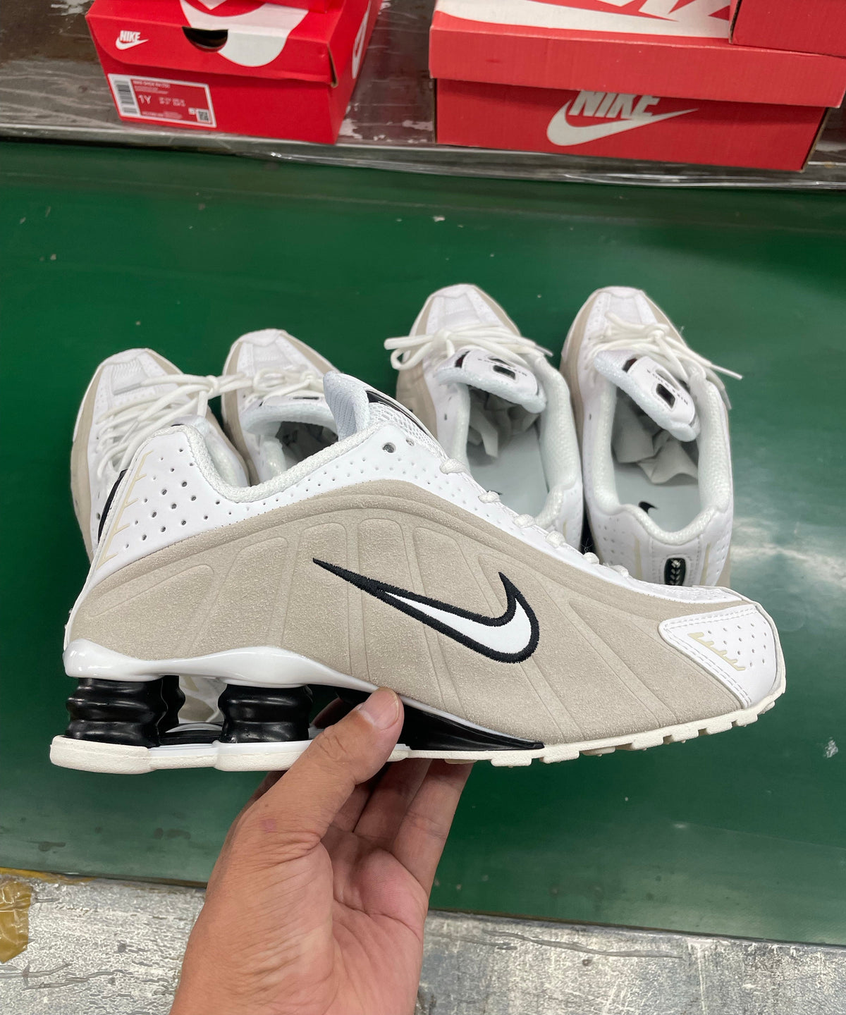 Nike Shox R4 Sneakers in Sail, White and Black
