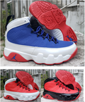 Jordan 9 High-Top Sneakers in Blue, White and Red
