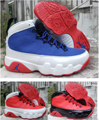 Jordan 9 High-Top Sneakers in Blue, White and Red