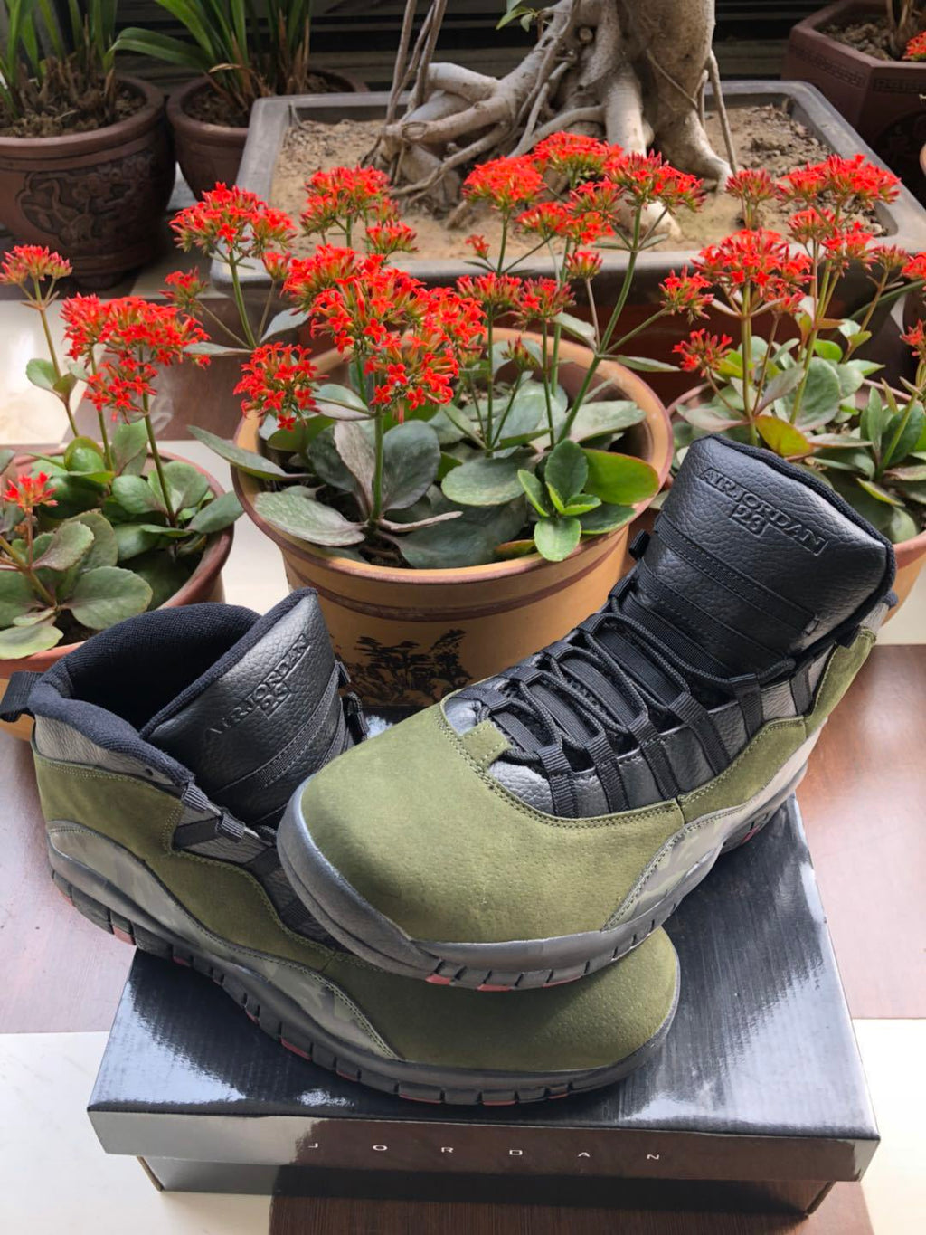 Air Jordan 10 High-Top Sneakers in Olive Camo
