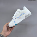 Louis Vuitton White Low-Top Sneakers with Blue Accents