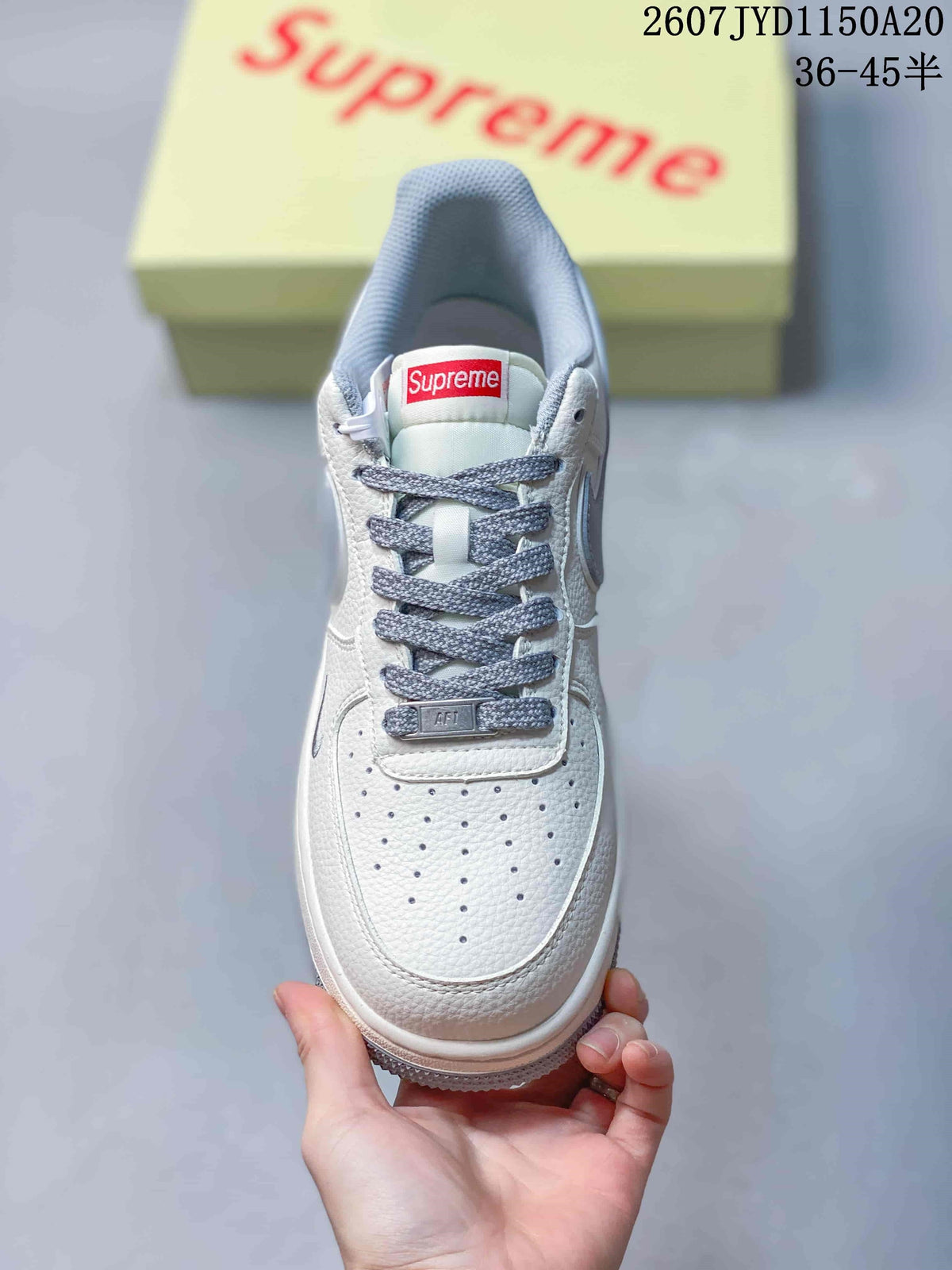 Nike Air Force 1 '07 Low White Grey Supreme Logo Sneakers