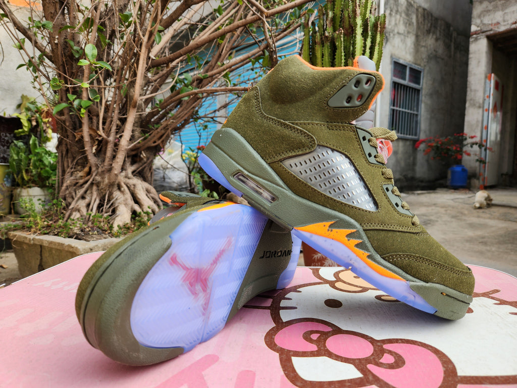 Jordan 5 Olive Green and Orange High-Top Sneakers