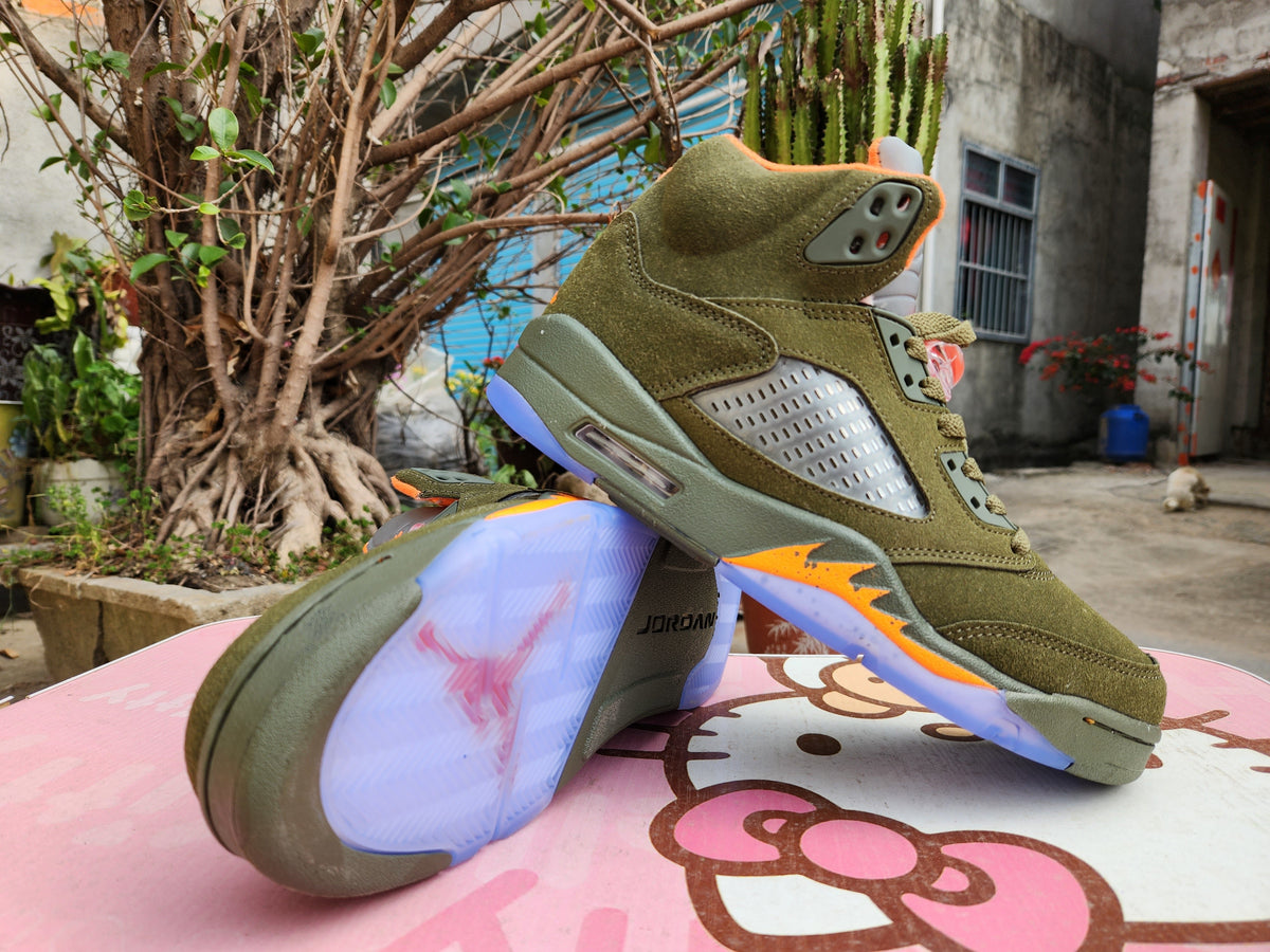 Jordan 5 Olive Green and Orange High-Top Sneakers