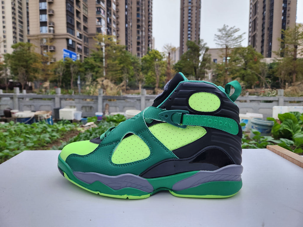 Jordan 8 High-Top Sneakers in Green, White and Grey