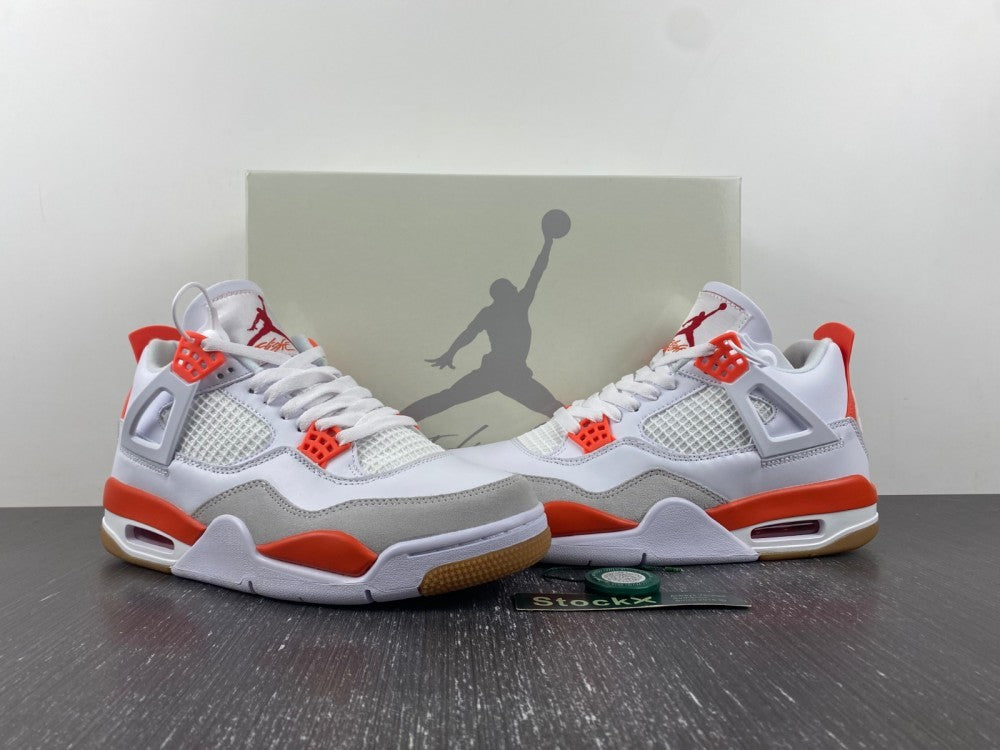 Nike SB x Air Jordan 4 White and Orange Sneakers DR5415-108