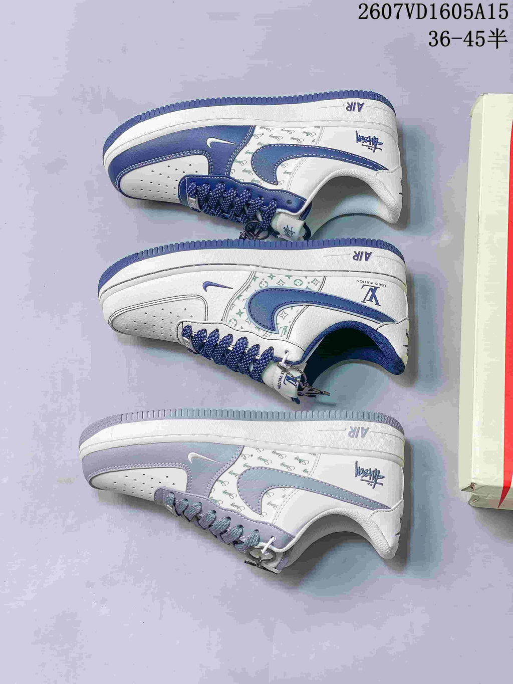 Nike Air Force 1 White Blue Custom Sneakers Style 2607VD1605A15