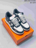 Nike Air Force 1 ’07 Low Monogram Sneakers, White and Navy