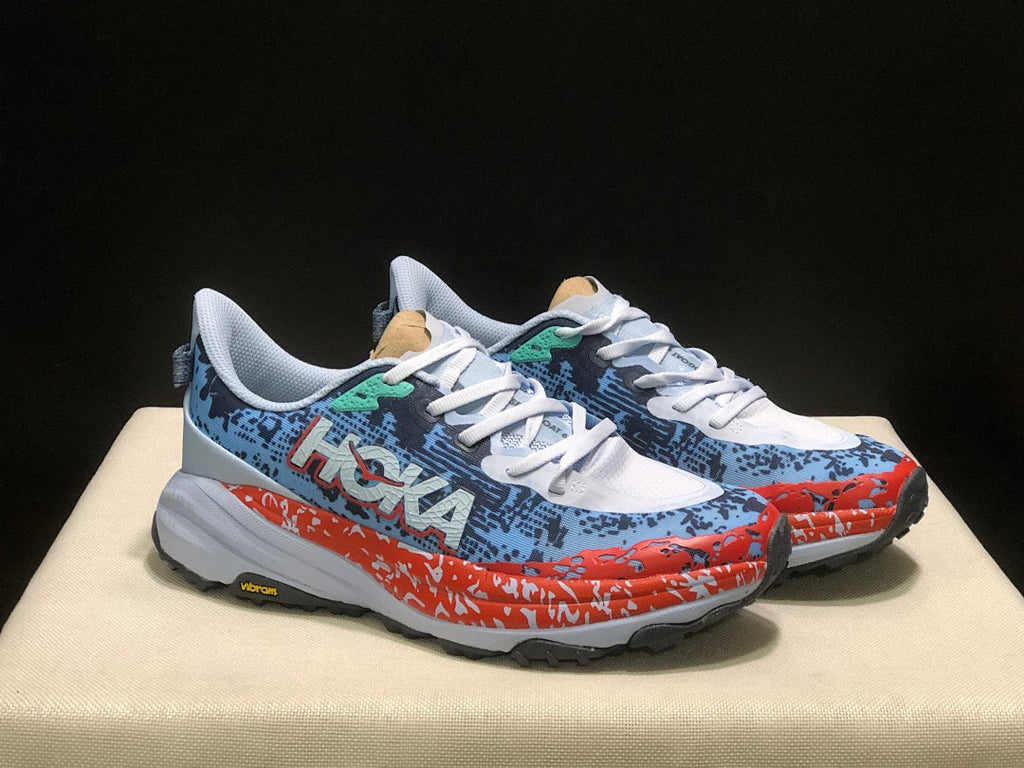 HOKA Speedgoat 6 Trail Running Shoes, Blue and Orange