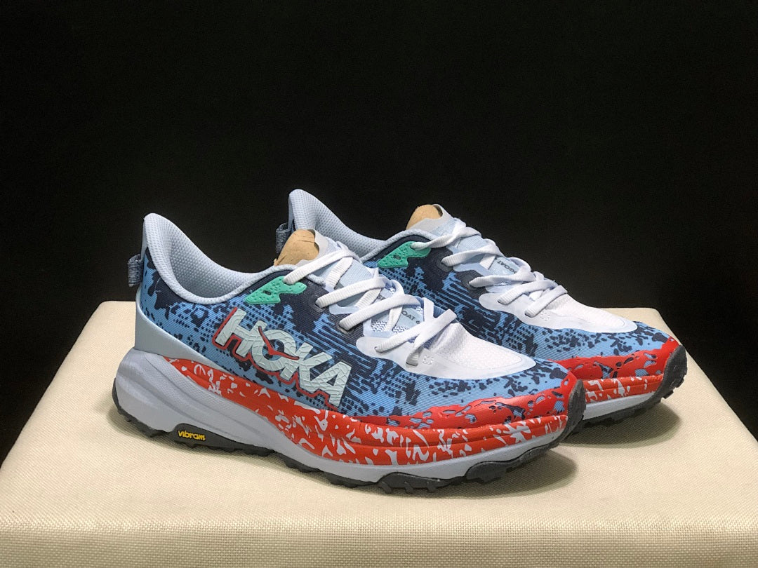 HOKA Speedgoat 6 Trail Running Shoes, Blue and Orange