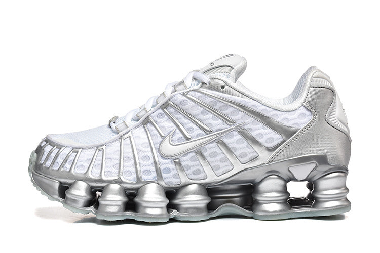 Nike Shox TL Sneakers in White and Metallic Silver