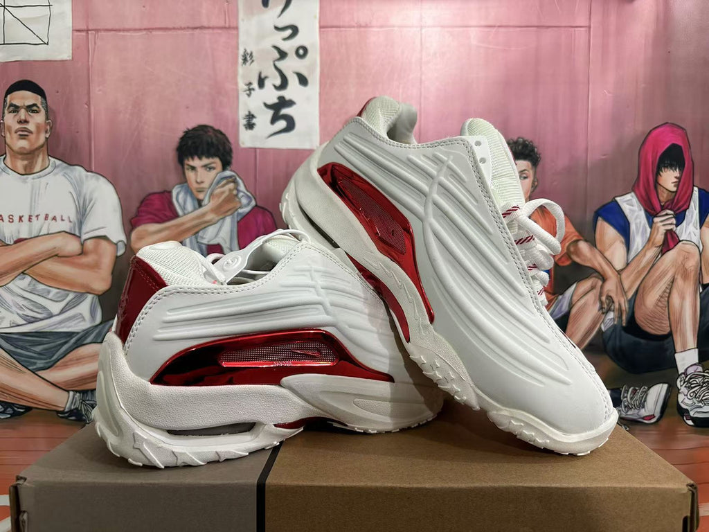White and Red Sculpted Sneakers