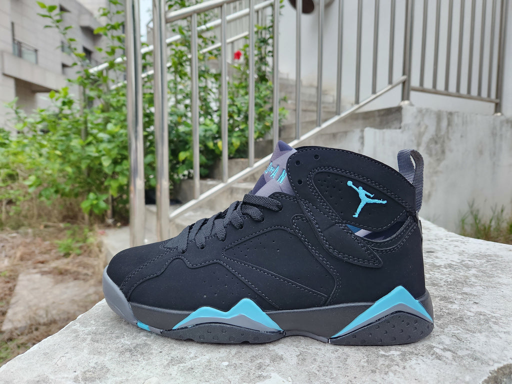 Jordan 7 High-Top Sneakers in Blue, Black and Red