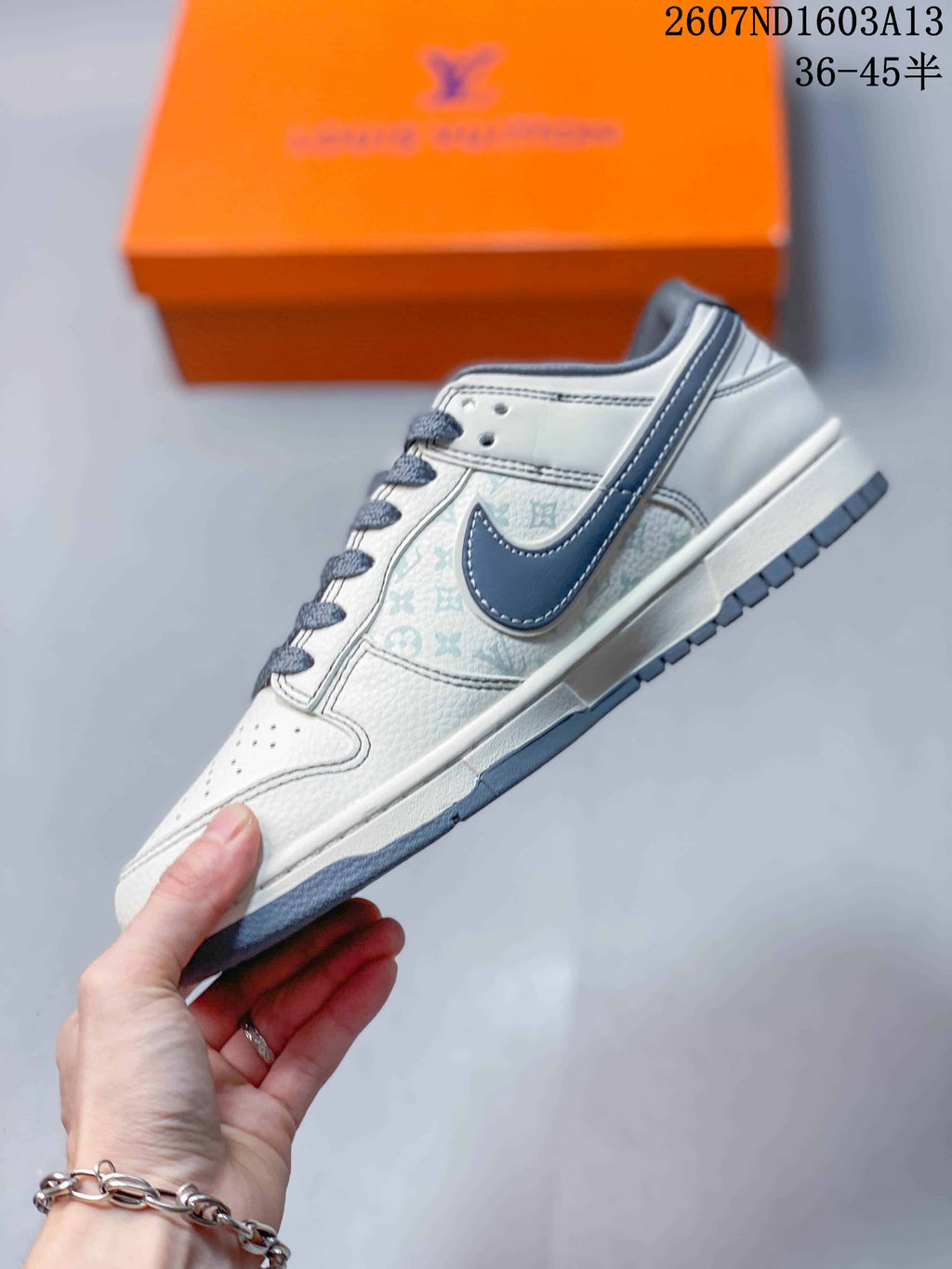 Nike SB Dunk Low LV Print White Grey Sneakers 2607ND1603A13