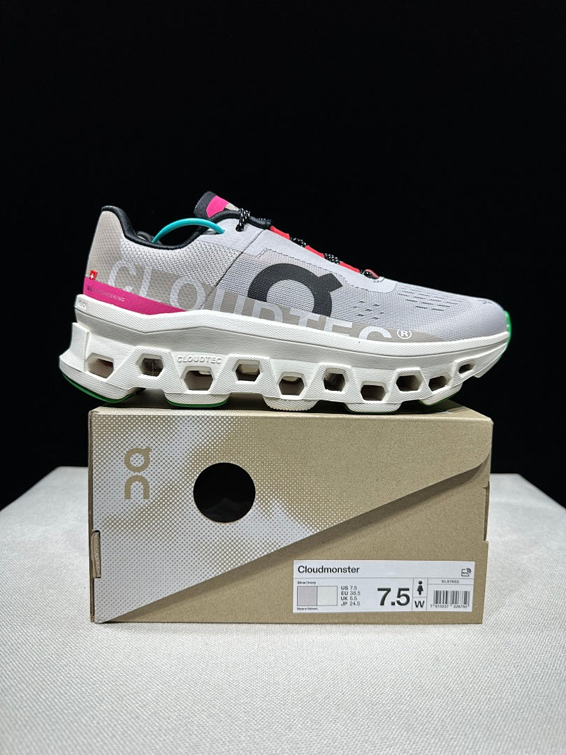 On Cloudmonster Running Shoes in Gray and Brown