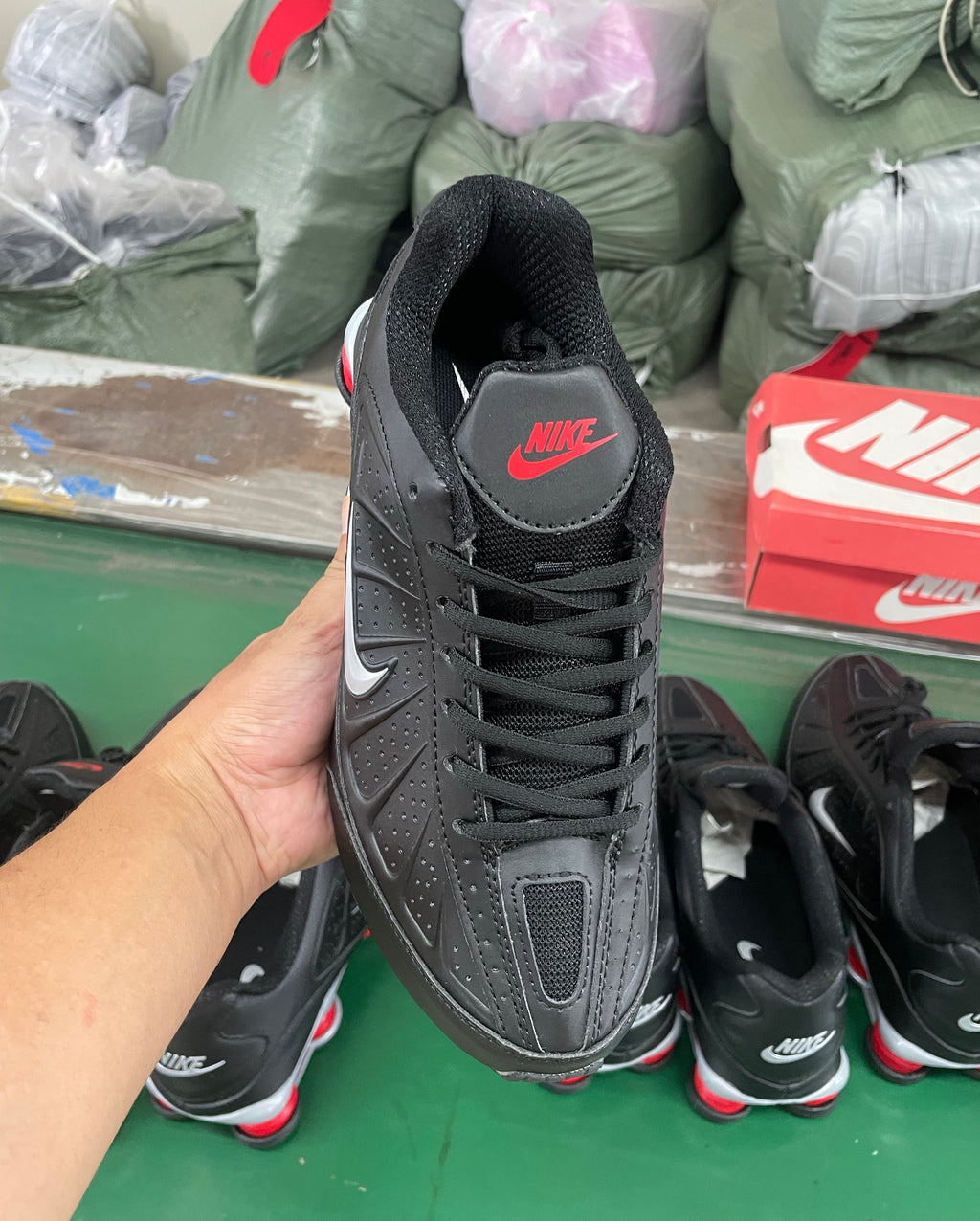Nike Black and Red Shox Low-Top Sneakers
