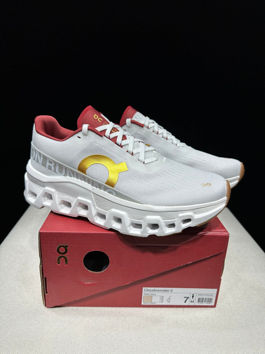 On Cloudmonster 2 Running Shoes Pearl Ivory Gold