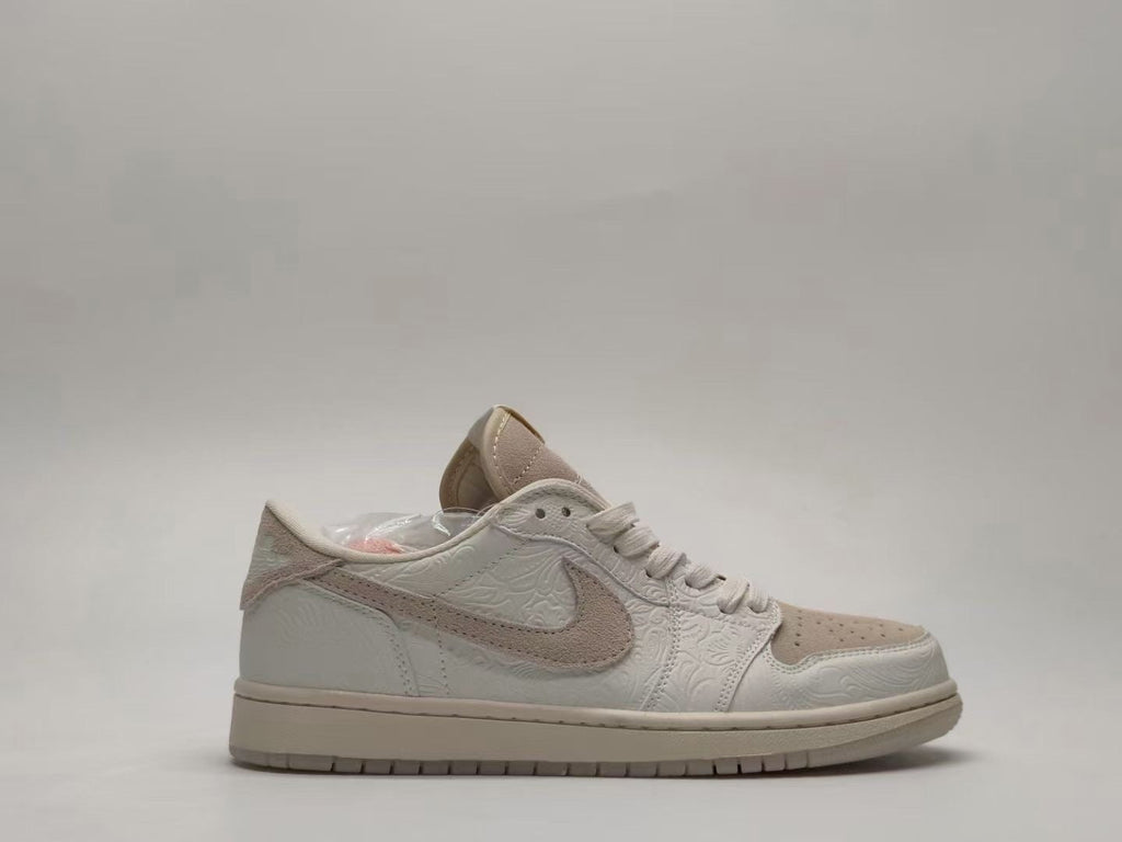 Jordan 1 Low Paisley Embossed Sneakers in Cream and Taupe