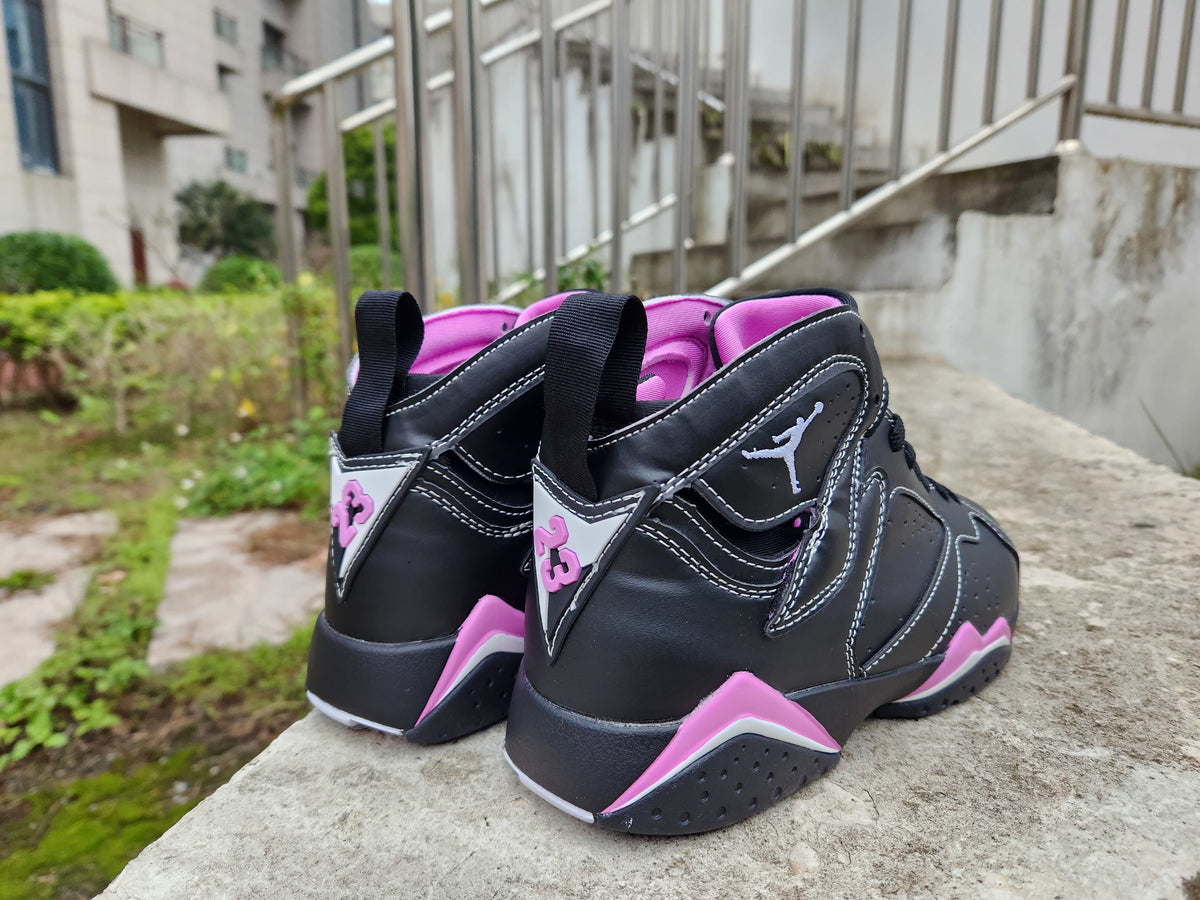 Jordan 7 High-Top Sneakers in Black, White and Pink