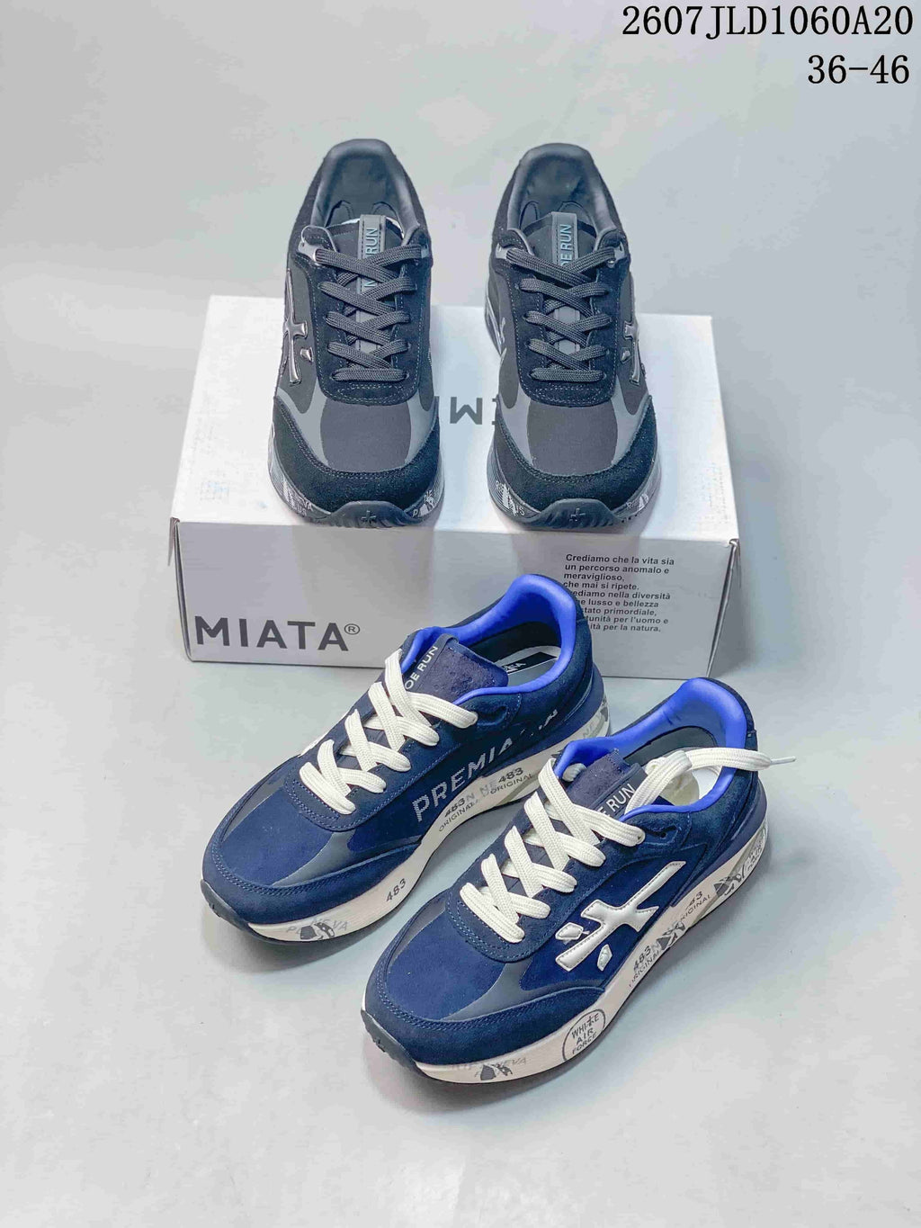 Premiata Lander Trainers Retro Sneakers Navy and Black