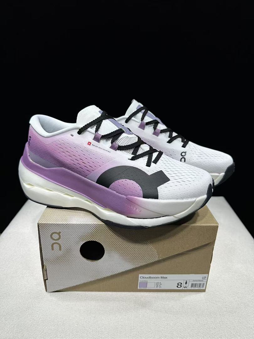 On Cloudboom Max White Purple Running Sneakers