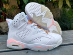Jordan 6 High-Top Sneakers in White and Pink